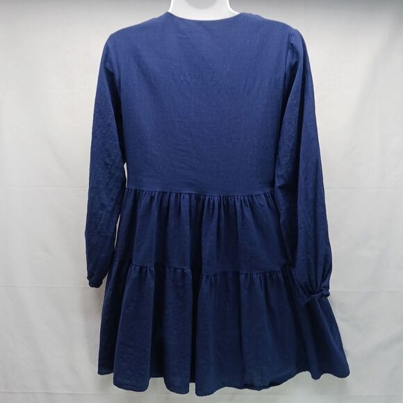 Fancyinn V- neck Babydoll Mini/ Midi Ruffle Dress Long Sleeve Blue Small........ - Picture 4 of 10
